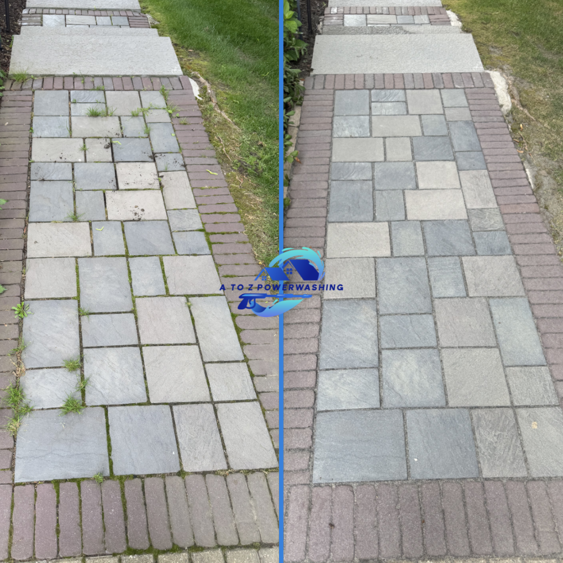 Before and after sidewalk and paver cleaning results in Canton